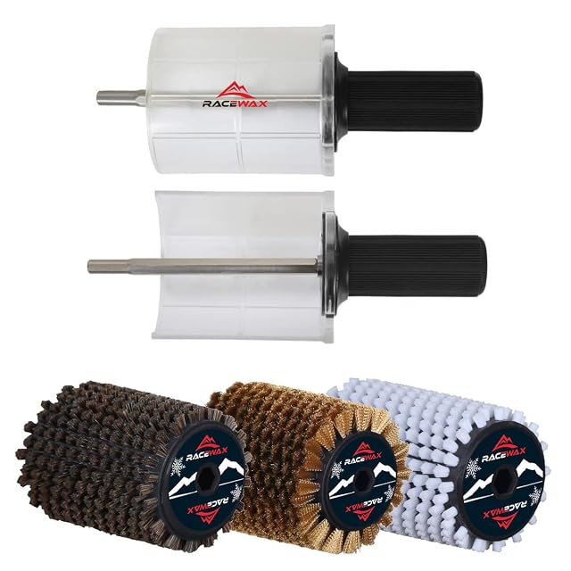 RaceWax Rotationsbürsten-Set mit Nylon-, Rosshaar- und Kupferbürste und Speed-Stick-Griff