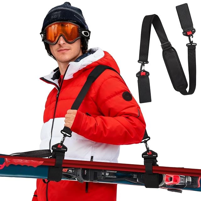 Gucass schwarzer Ski-Tragegurt mit gepolstertem Schulterteil und Schnalle