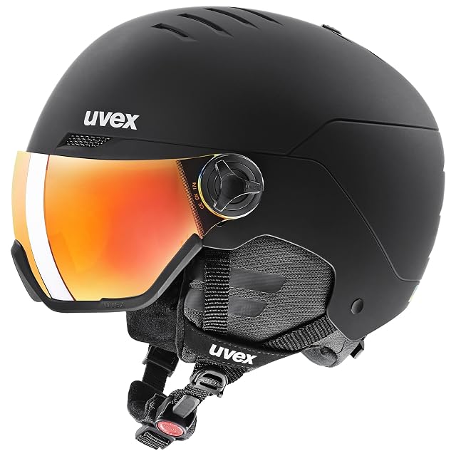 uvex Wanted Visor mattschwarzer Skihelm mit Visier