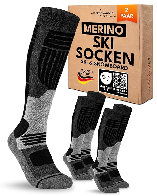 sockenkauf24 schwarze Merino-Skisocken, zwei Paar